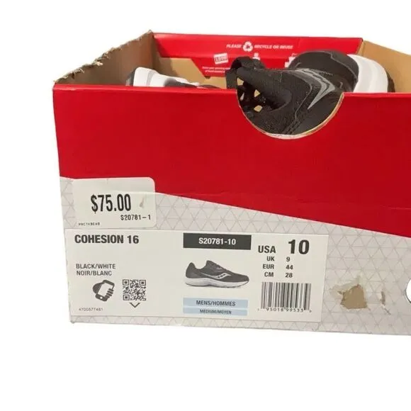 Saucony Mens Mesh Sneakers Black White  Cohesion 16 Versarun Size 10  S20781 NEW