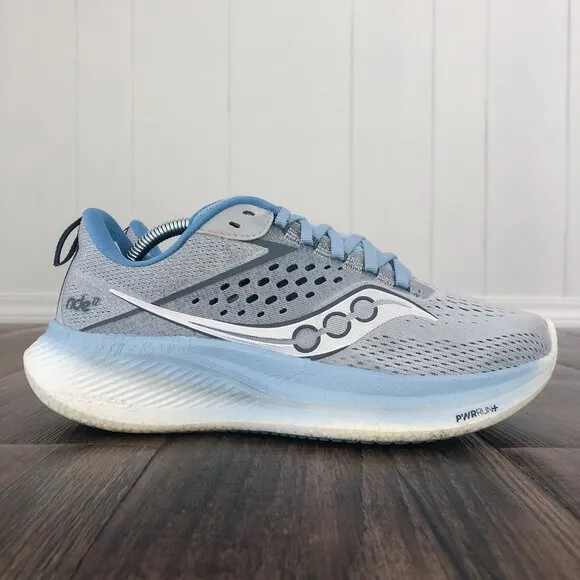 Saucony Ride 17 Running Shoe Womens Sneaker Size 7.5 WIDE Gray Blue Cloud/Breeze