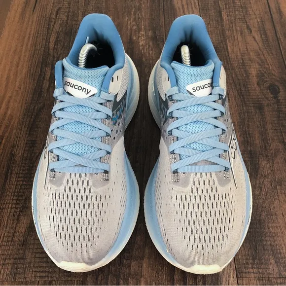 Saucony Ride 17 Running Shoe Womens Sneaker Size 7.5 WIDE Gray Blue Cloud/Breeze