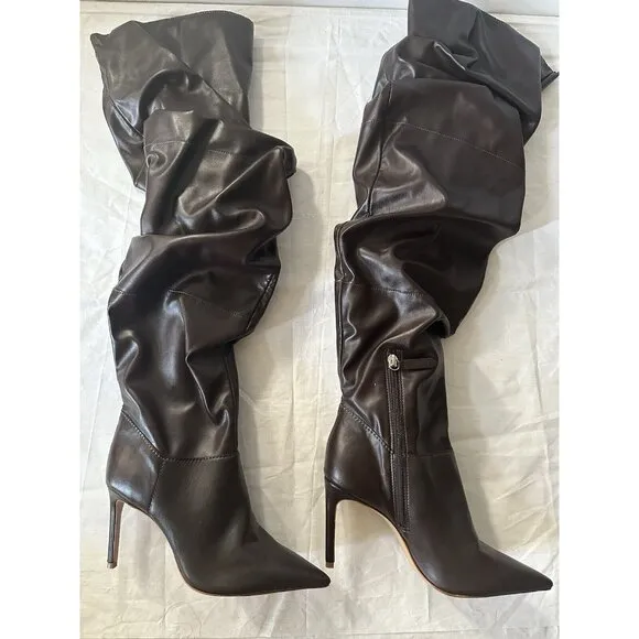 Schutz Ashlee Over The Knee Boots Dark Chocolate Brown Leather Heels