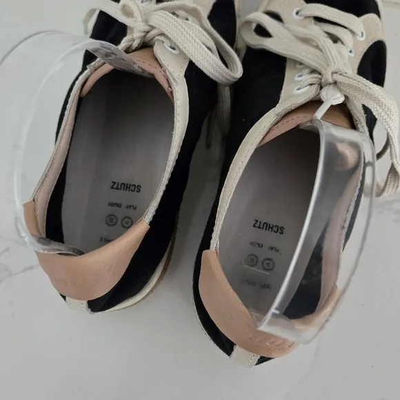Schutz Gizella Colorblock Low-Top Platform Sneakers Cream Black Tan Brown 10