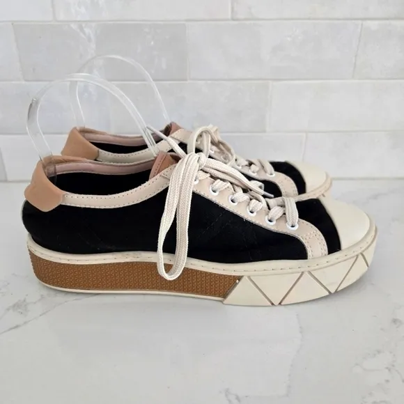 Schutz Gizella Colorblock Low-Top Platform Sneakers Cream Black Tan Brown 10