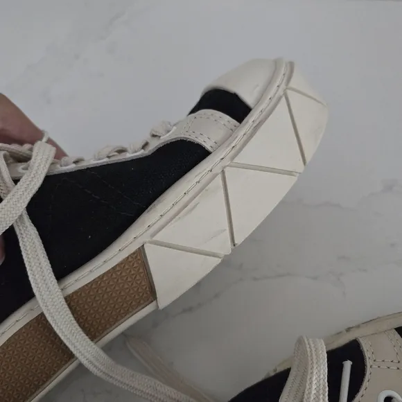 Schutz Gizella Colorblock Low-Top Platform Sneakers Cream Black Tan Brown 10