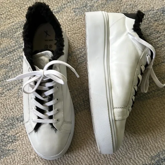 SCHUTZ KRISTEN WHITE LEATHER PLATFORM SNEAKERS SHEARLING SIZE 8.5 EUC