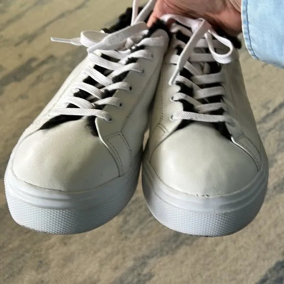SCHUTZ KRISTEN WHITE LEATHER PLATFORM SNEAKERS SHEARLING SIZE 8.5 EUC