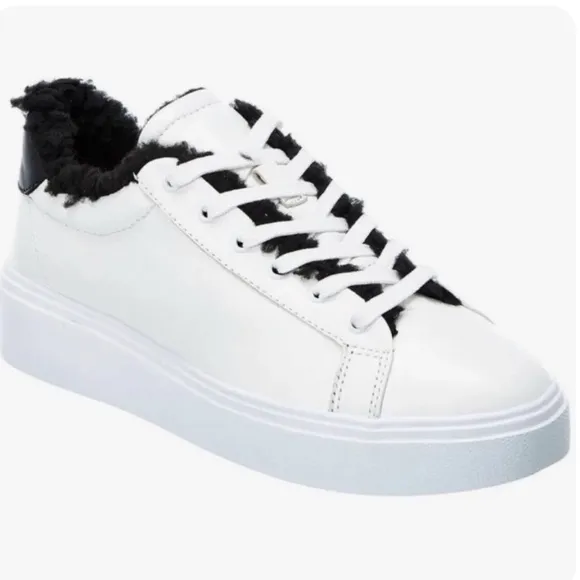 SCHUTZ KRISTEN WHITE LEATHER PLATFORM SNEAKERS SHEARLING SIZE 8.5 EUC