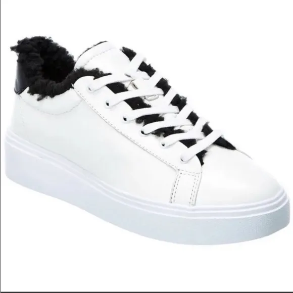 SCHUTZ KRISTEN WHITE LEATHER PLATFORM SNEAKERS SHEARLING SIZE 8.5 EUC