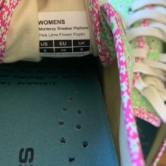 Seavees Monterey Sneaker Platform in Pink Lime Flower Poplin Size 8 Shoes NEW