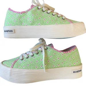Seavees Monterey Sneaker Platform in Pink Lime Flower Poplin Size 8 Shoes NEW