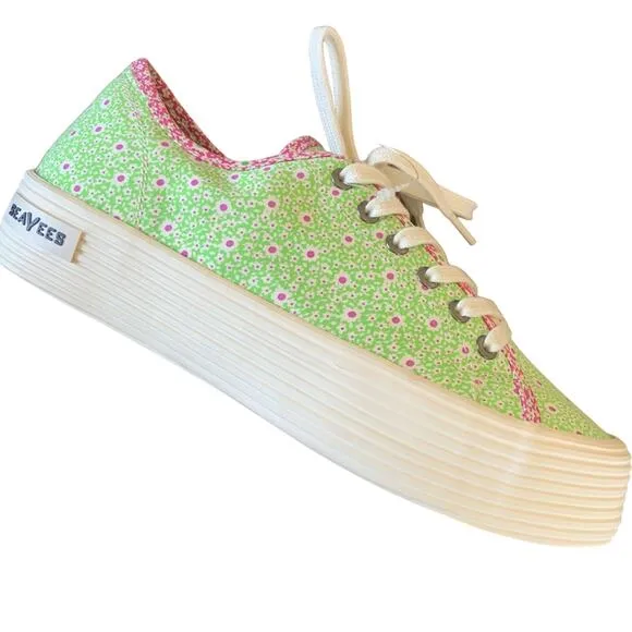 Seavees Monterey Sneaker Platform in Pink Lime Flower Poplin Size 8 Shoes NEW
