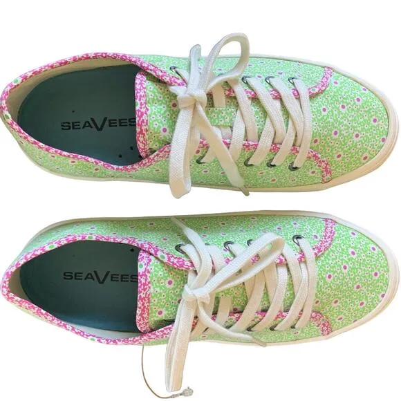 Seavees Monterey Sneaker Platform in Pink Lime Flower Poplin Size 8 Shoes NEW