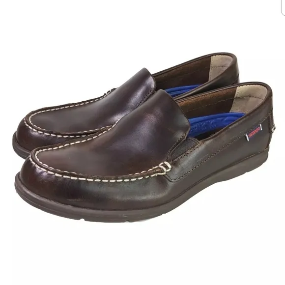 Sebago LiteSides Mens Boat Shoes Size 9.5 Burnt Brown Slip On Docksiders