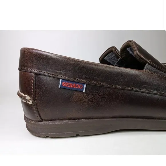 Sebago LiteSides Mens Boat Shoes Size 9.5 Burnt Brown Slip On Docksiders