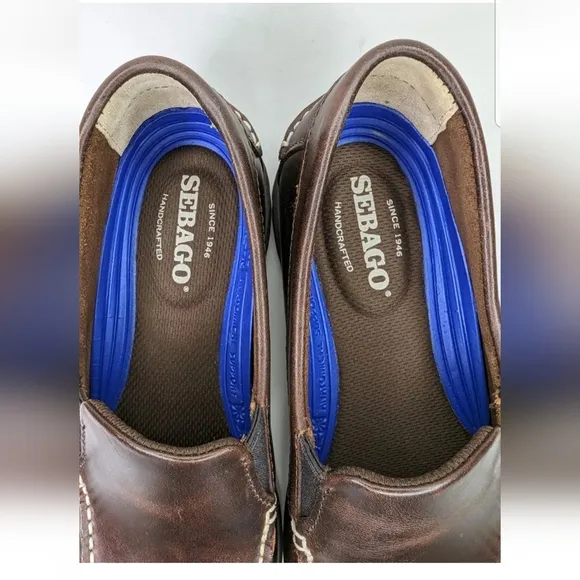Sebago LiteSides Mens Boat Shoes Size 9.5 Burnt Brown Slip On Docksiders