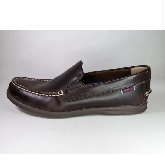 Sebago LiteSides Mens Boat Shoes Size 9.5 Burnt Brown Slip On Docksiders