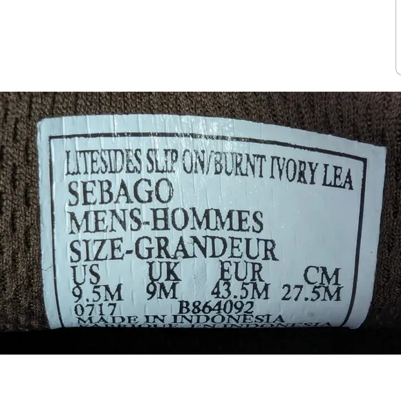 Sebago LiteSides Mens Boat Shoes Size 9.5 Burnt Brown Slip On Docksiders