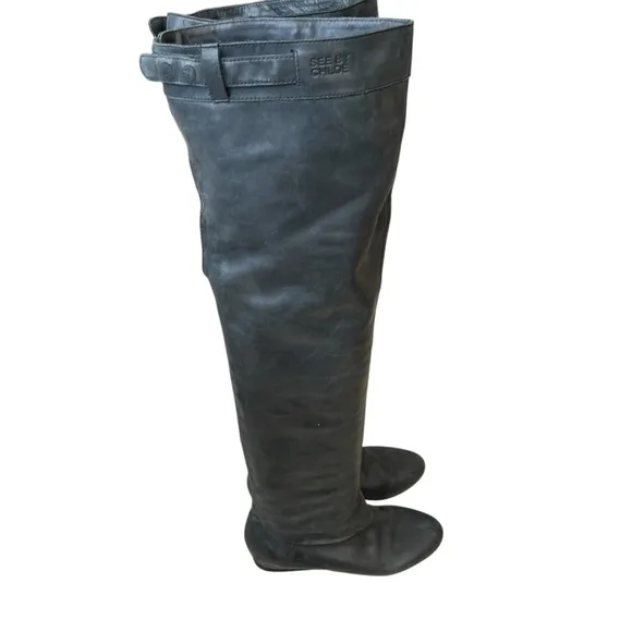 SEE BY CHLOE LEATHER OVER THE KNEE BOOTS WOMENS SIZE 6 WOOL? LINING