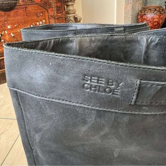 SEE BY CHLOE LEATHER OVER THE KNEE BOOTS WOMENS SIZE 6 WOOL? LINING