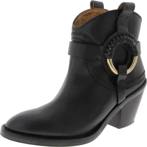 See by Chloe Womens Hanna Black O-Ring Cowboy, Western Boots Shoes New