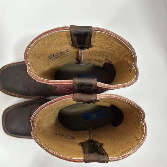 Shyanne Western Leather Embroidered Square Toe Brown Pink Cowgirl Rodeo Boots