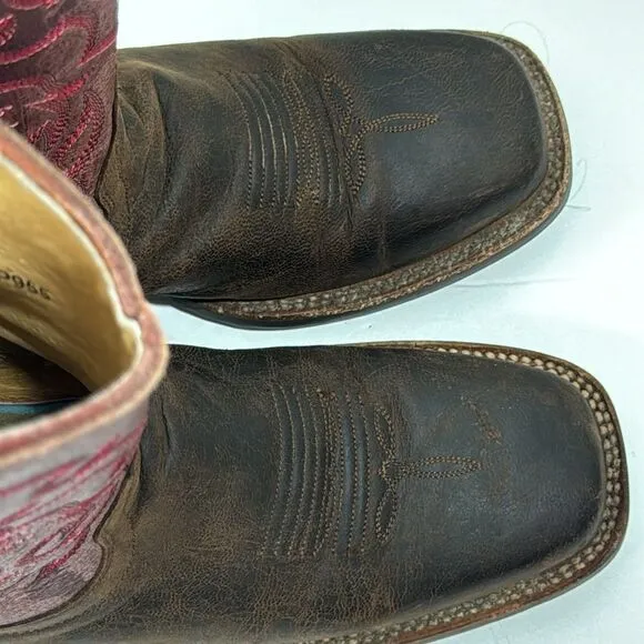 Shyanne Western Leather Embroidered Square Toe Brown Pink Cowgirl Rodeo Boots
