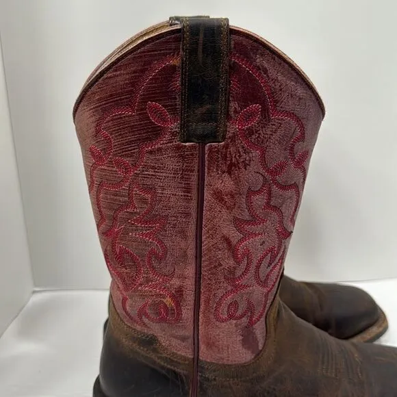Shyanne Western Leather Embroidered Square Toe Brown Pink Cowgirl Rodeo Boots