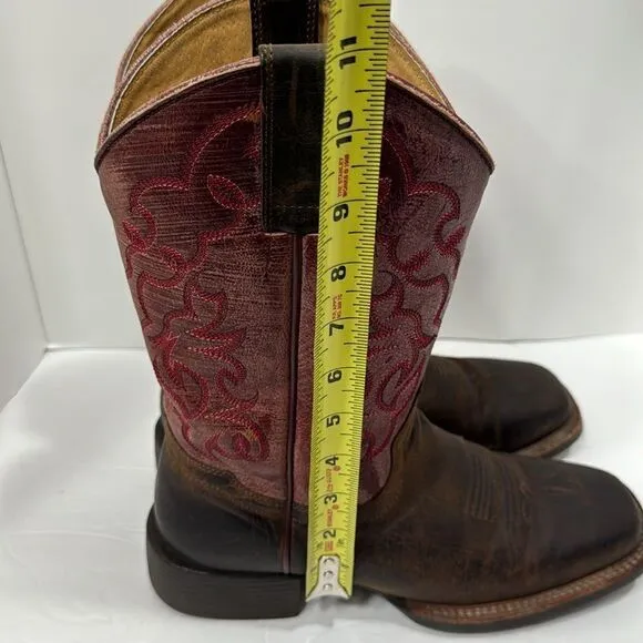 Shyanne Western Leather Embroidered Square Toe Brown Pink Cowgirl Rodeo Boots