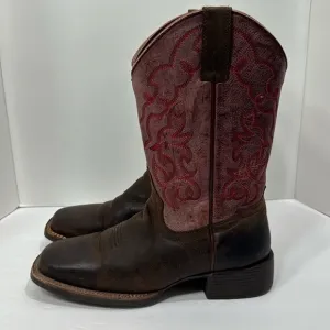 Shyanne Western Leather Embroidered Square Toe Brown Pink Cowgirl Rodeo Boots