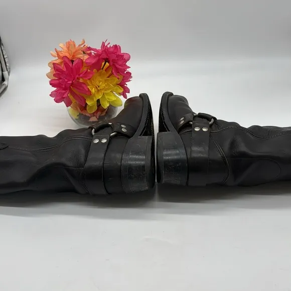 Sierra Men's Black Leather Square Toe Biker Boots Size 8.5 TB7029E