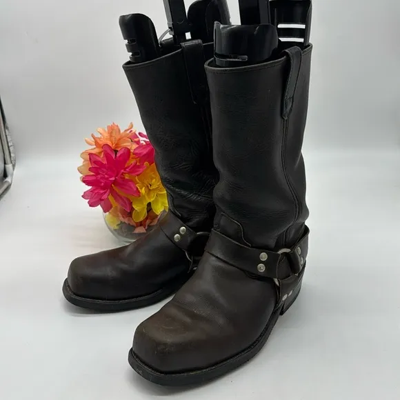 Sierra Men's Black Leather Square Toe Biker Boots Size 8.5 TB7029E