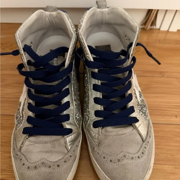 Silver Glitter High-Top Sneakers with Star