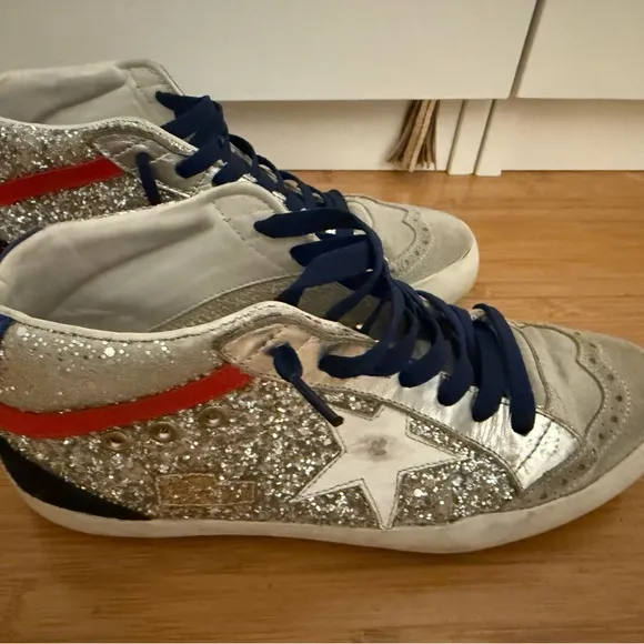 Silver Glitter High-Top Sneakers with Star