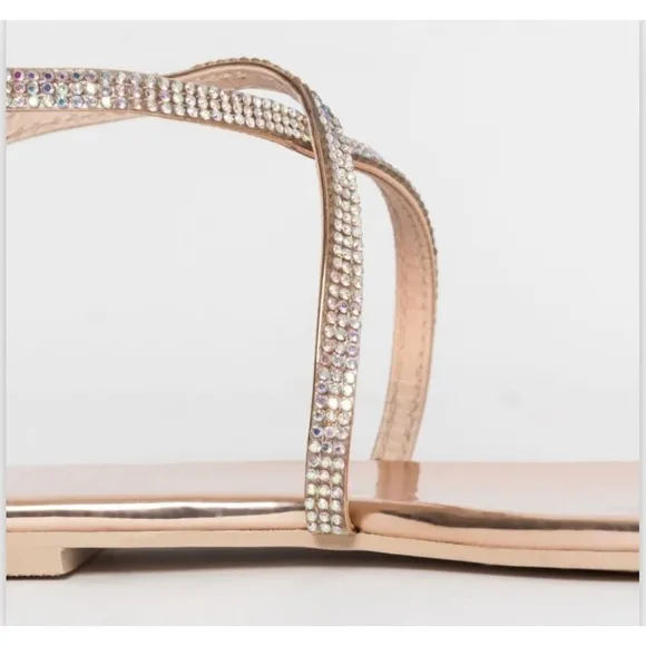Simmi London Averie Rose Gold Lace Up Diamante Rhinestone Sandals Shoes Size 11