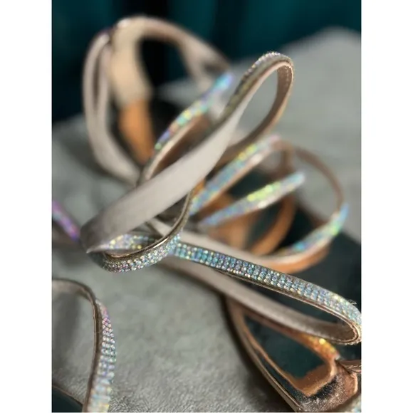 Simmi London Averie Rose Gold Lace Up Diamante Rhinestone Sandals Shoes Size 11