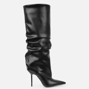 Simmi London • RAMI BLACK RUCHED STILETTO KNEE HIGH BOOTS