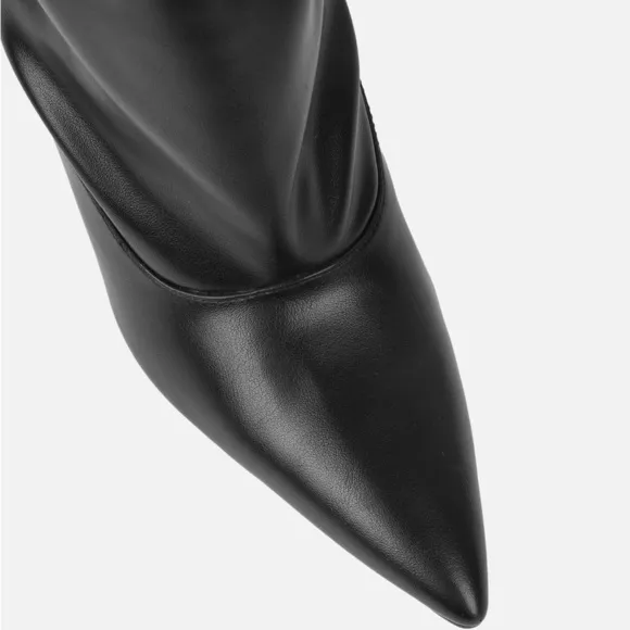 Simmi London • RAMI BLACK RUCHED STILETTO KNEE HIGH BOOTS