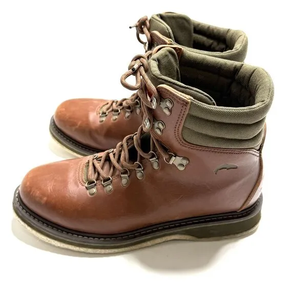 Simms Freestone Fly Fishing Boots Mens Size 11 Brown Leather Lace Up Felt Soles