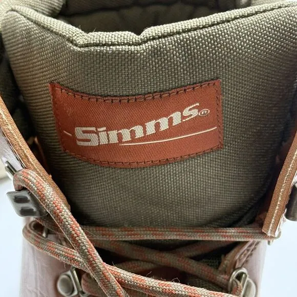 Simms Freestone Fly Fishing Boots Mens Size 11 Brown Leather Lace Up Felt Soles