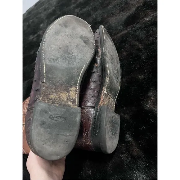 Size 10.5 D Justin 3105 Exotic Ostrich Roper Toe Boots Full Quill Western