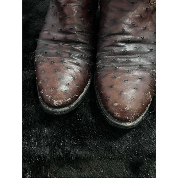 Size 10.5 D Justin 3105 Exotic Ostrich Roper Toe Boots Full Quill Western