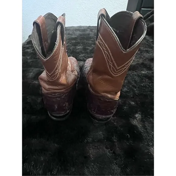 Size 10.5 D Justin 3105 Exotic Ostrich Roper Toe Boots Full Quill Western