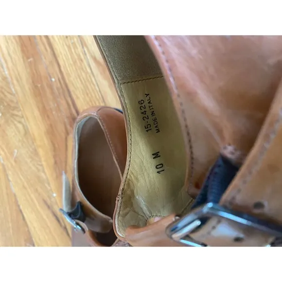 Size 10M mens Johnston &amp; Murphy brown leather fisherman shoes T strap sandals