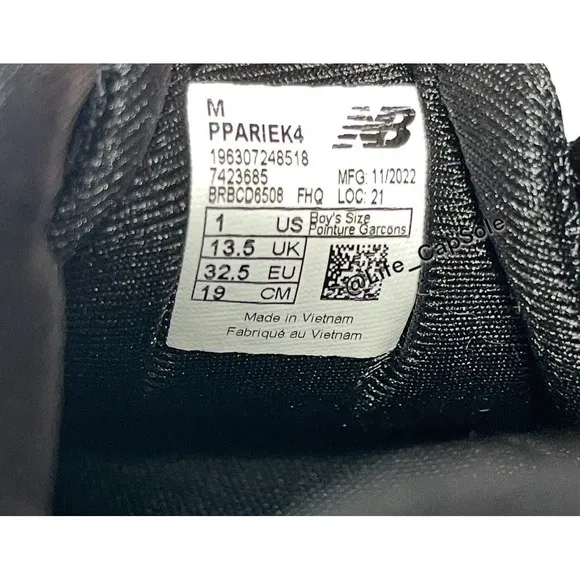 Size 1Y New Balance Kids Black Gray Fresh Foam Pointure Pre School Lace Shoes PS