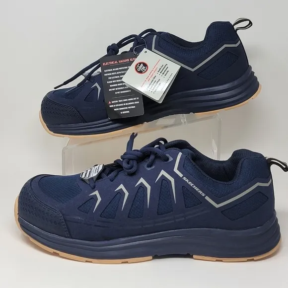 Skechers Malad II Composite Toe Work Shoes Navy/Tan 200127 Men's Size 11 New