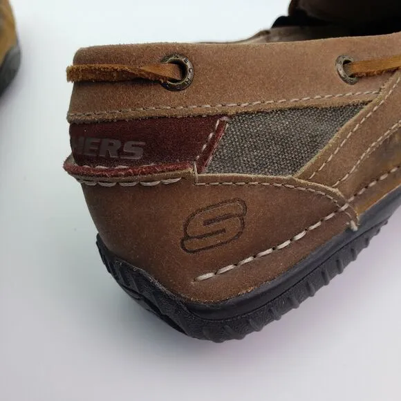 Skechers Mens Size 11 Brown Leather Slip On Moc Driving Loafer Shoes SN 62732