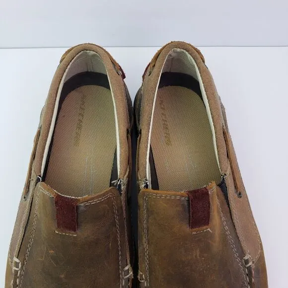 Skechers Mens Size 11 Brown Leather Slip On Moc Driving Loafer Shoes SN 62732
