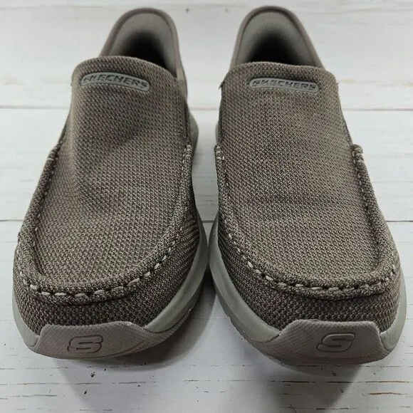 Skechers Parson Ralven Mens 9 Taupe Slip Ins Slip On Shoes Sneakers Memory Foam‎