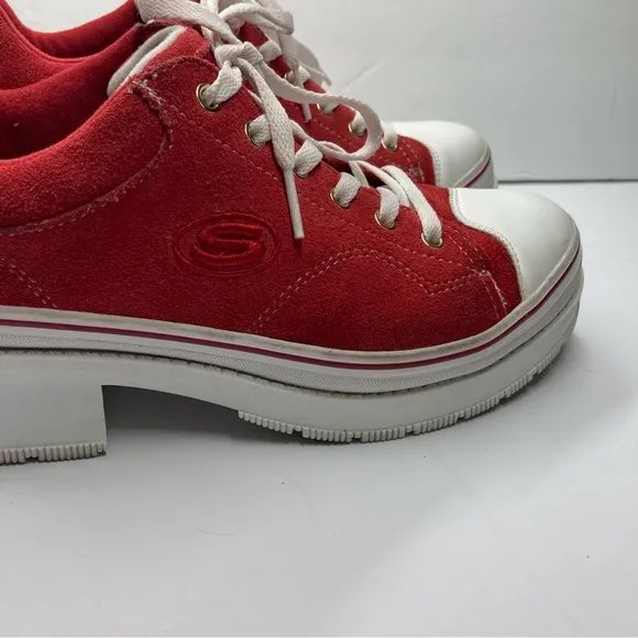 Skechers Retro Red Heartbeats Softy Heeled Sneakers Size 8 Y2K Laces