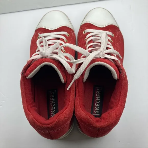 Skechers Retro Red Heartbeats Softy Heeled Sneakers Size 8 Y2K Laces