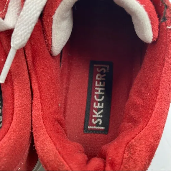 Skechers Retro Red Heartbeats Softy Heeled Sneakers Size 8 Y2K Laces